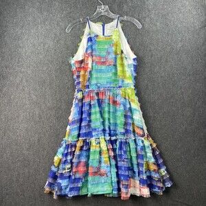 Belle Badgley Mischka Blair Fringe Dress Size 4 Sleeveless Mini Colorful Brunch